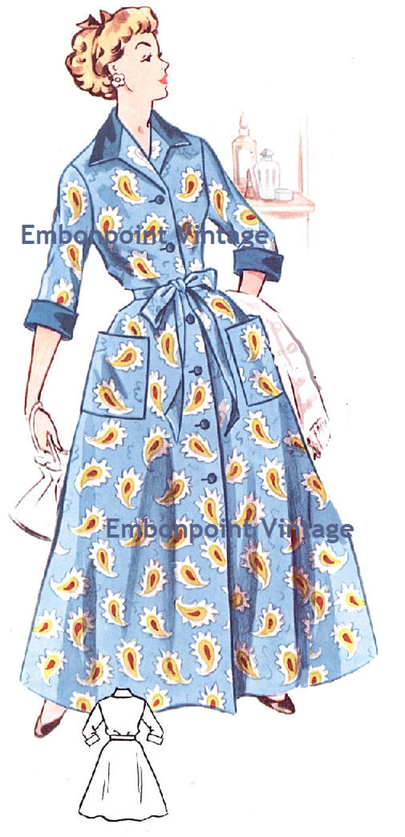 Plus Size or any size Vintage 1950s Dressing Gown Pattern PDF Pattern 224 Marianne image 3