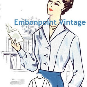 Plus Size or any size Vintage 1950s Blouse Pattern PDF Pattern No 42a: Connie Blouse image 1