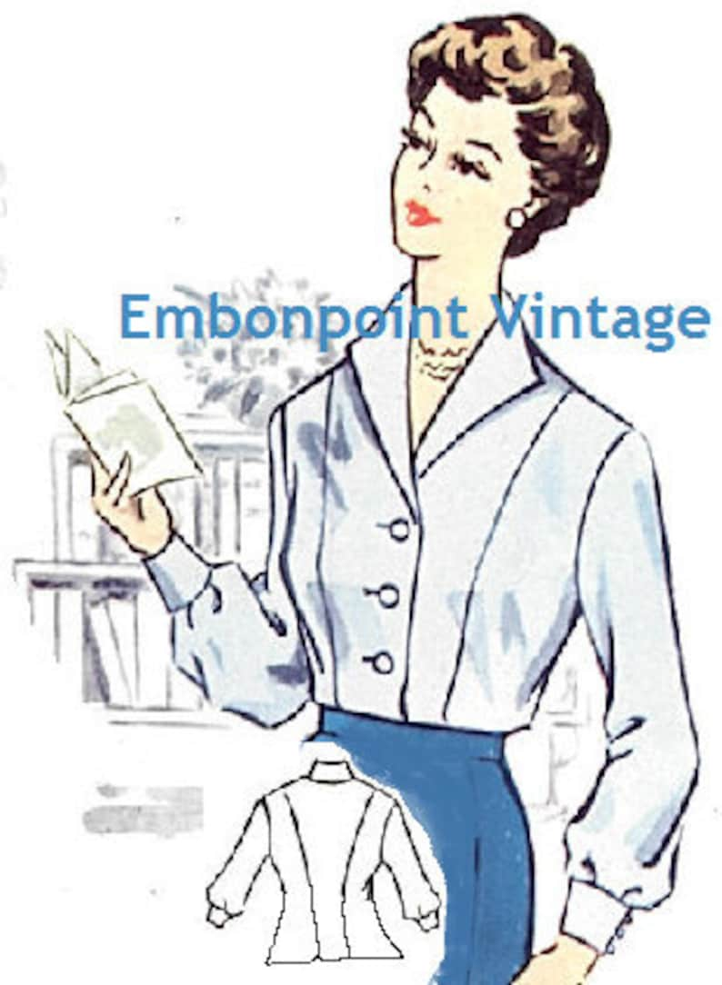 Plus Size or any size Vintage 1950s Blouse Pattern PDF Pattern No 42a: Connie Blouse image 1