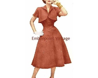 Plus Size (or any size) Vintage 1949 Dress & Bolero Sewing Pattern - PDF - Pattern No 85 Mona 1940s 40s 1950s 50s