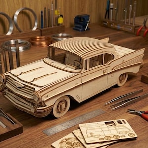 DXF-fil för klassisk bil, laserskuren mall för veteranbil, 3D-fordonsmodelldesign, CNC-laserskuren fil, digital nedladdning