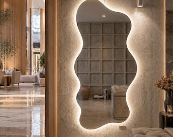 Espejo LED irregular, espejo de tocador orgánico, decoración de pared moderna, espejo de baño asimétrico