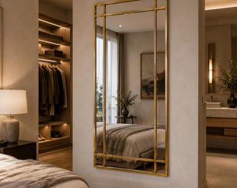 Ganzlanger Wandspiegel, großer Spiegel mit MDF-Rahmen, großer Spiegel in Gold, Eingangsbereich, Schlafzimmer-Spiegel, Ankleidezimmer-Spiegel, modernes Wohndekor