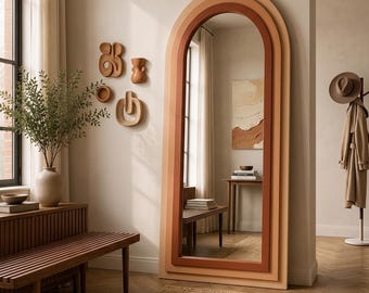 Espejo de pie con arco superpuesto, espejo de cuerpo entero, espejo de pie arqueado, espejo de color personalizado, decoración Japandi moderna
