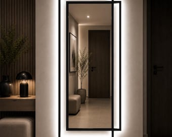 Espejo LED de cuerpo entero, espejo de pared moderno, espejo de pie geométrico, espejo retroiluminado, espejo de entrada, espejo de dormitorio, espejo LED grande