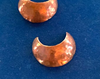 Vintage-Hammered Copper Half Moon Earrings-Mid Modern