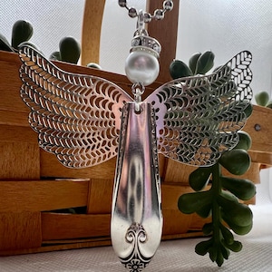 Vintage Silverplated Spoon Angel Necklace: Repurposed Rogers Bros Ornament
