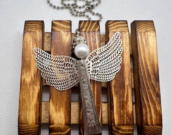 Vintage Silverplated Spoon Angel Necklace: Repurposed Ornament