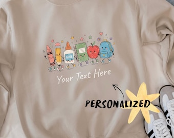 Sudadera personalizada para profesores: Sudadera con cuello redondo y nombre personalizado para el equipo de material escolar, regalo acogedor para profesores al inicio del curso, idea para agradecer la labor de un nuevo profesor.