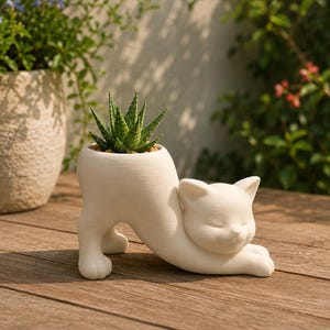 Cute Cat Planter Pot – 3D Printed Cat Flower Pot for Succulents & Cactus – Unique Home Decor