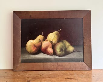 Vintage Still Life Oil Painting of Pears | Framed Original Artwork | Gallery Wall Art