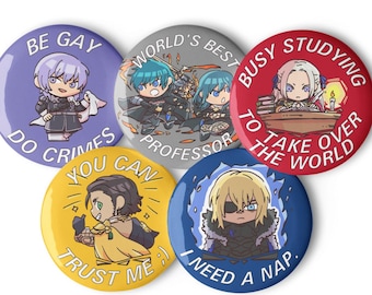 Set of Fire Emblem House Leader Meme 2.25" large pin buttons