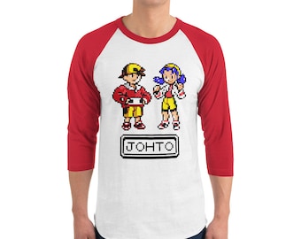 Johto Recolored Pokemon Trainer Sprites 3/4 sleeve raglan shirt - Pokemon T-Shirt