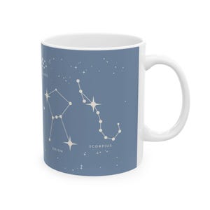 Sternbild-Tasse, Sternenkarten-Kaffeebecher 325 ml, Astronomie-Tasse mit Orion und dem Großen Bären, Geschenk für Sternenbeobachter in einem staubigen Blau