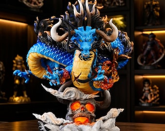 22cm Dragon Warrior Figure LED Skull Base Collectible Display Model