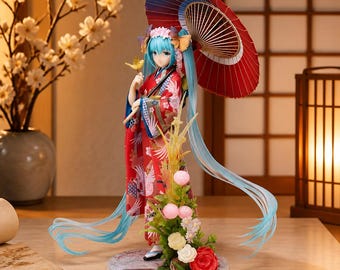 Hatsune Miku Kimono Figure, Vocaloid Anime Statue, PVC Collectible Figure, Japanese Decor Gift