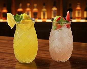 Conjunto de Taças de Coquetel com Abacaxi | 2 Taças com Relevo Tropical, Utensílios de Bar para Presente