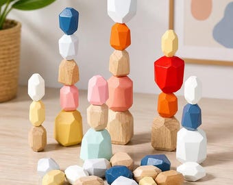 Montessori Balancing Stones Toy, Wooden Stacking Game, Educational Gift for Toddlers