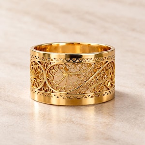 Bague en filigrane d'or vintage, bague en filigrane de dentelle en or 21 carats, bague en or, bijoux bohème, cadeau de la Saint-Valentin pour elle et lui
