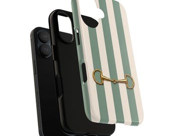 Sage Green Stripe Equestrian Phone Case, D-Ring Snaffle Bit iPhone Case