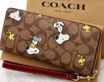 Conjunto de Carteira Coach X Peanuts | Snoopy Woodstock Cáqui Signature