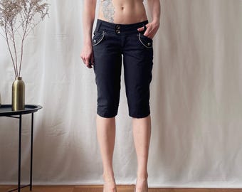 Pantalones capri de rayas finas de talle bajo estilo Y2K, estilo marinero, talla XS/S
