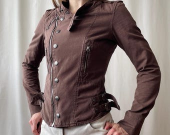 Vintage DIESEL Baumwoll-Motorradjacke – Y2K Braun Slim Fit Jacke, Größe XS/S