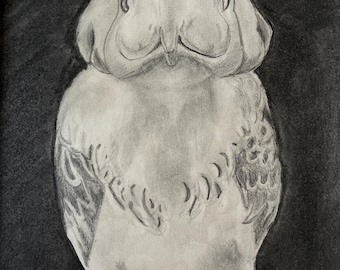 Shoebill Stork Graphite Pencil Drawing – Bird Art Print