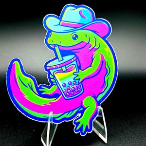 Hellbender Sticker Boba Salamander Decal Neon Cowboy Decor Art