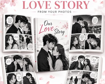 Storia d'amore manga personalizzata di 12 pagine a partire da foto, fumetto di coppia personalizzato, regalo digitale