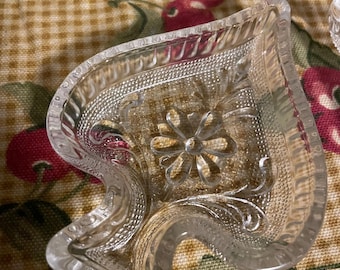 Vintage Indiana Glass Tiara Spade Shaped Nut Dish Jewelry Dish Clear Glass Card Suit Glass Floral Pattern Glass