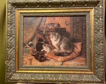 Cat and Her Five Kittens by Henriette Ronner-Knip Vintage Art Print Framed & Glassed