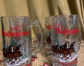 1989 Budweiser Clydesdale Christmas Beer Mugs Set of 6