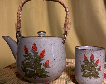 Vintage 1970s Japanese Takahashi speckled stoneware tea set