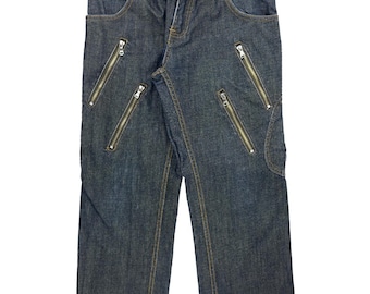 Pantalones vaqueros de motorista con cremallera múltiple Dolce & Gabbana Archive, denim crudo, mediados de los 2000, estilo Y2K, de diseño utilitario para hombre, talla S