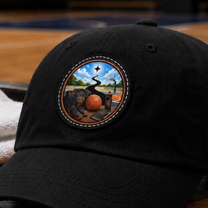 Basketball Dad Hat, Adjustable Leather Patch Cap, Team Sports Keepsake, Coach Gift