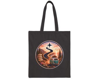 Road Trip Canvas Tote Bag, Open Road Adventure Travel, Scenic Drive, Van Life