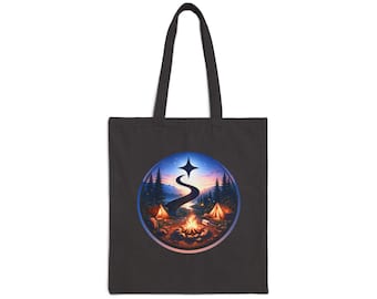 Camping Tote Bag, Campfire Adventure Nature Lover Canvas Travel Bag