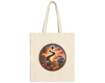 Cruise Tote Bag, Tropical Beach Vacation Canvas Travel Bag
