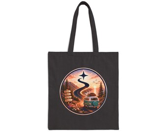 Road Trip Canvas Tote Bag, Open Road Adventure Travel, Scenic Drive, Van Life