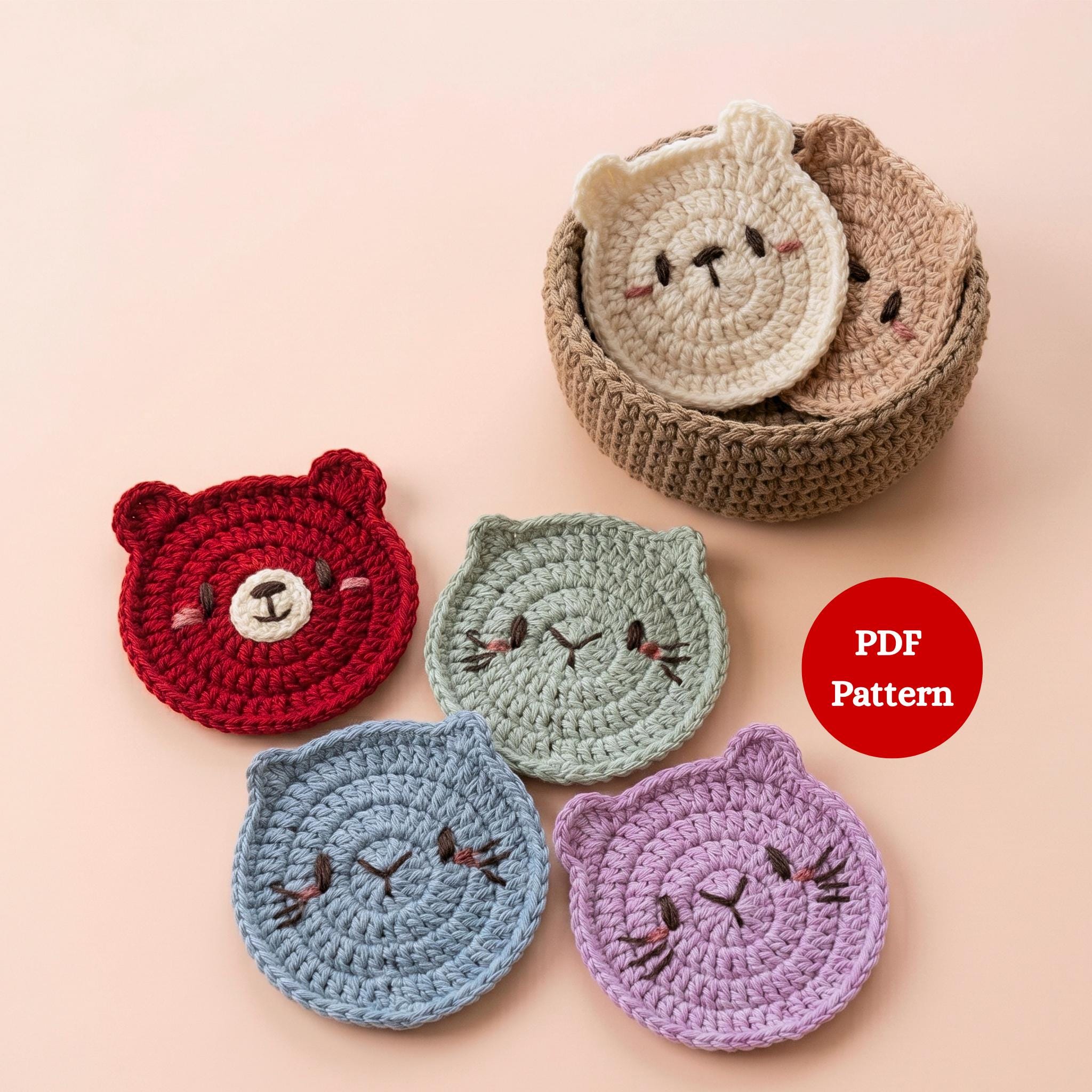 30 Cat Coaster Crochet Patterns for Cat Lovers, Gifts, and Cozy Home Decor 18 3-in-1 Cat Coaster and Basket Crochet Pattern
