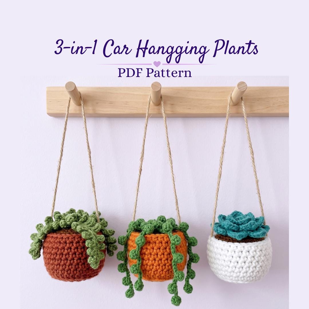 38 Hanging Plant Crochet Patterns to Brighten Your Home and Car Decor 24 Car Hanging Plant Crochet Pattern Bundle