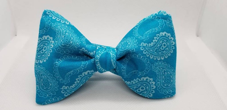 Turquoise Paisley Designer Freestyle BowTieByEDJ image 1