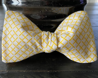 Yellow and White Designer Plaid Freestyle BowTieByEDJ