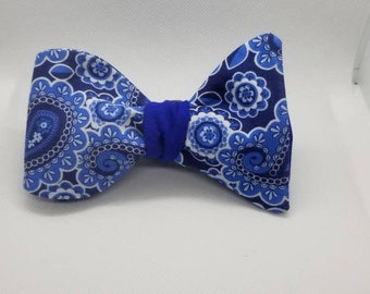 Blue Paisley Designer Freestyle BowTieByEDJ