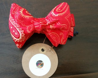 Red and Gold Paisley Designer Freestyle BowTieByEDJ