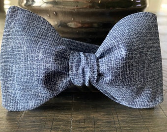 Navy Blue Burlap Texture Designer Freestyle BowTieByEDJ