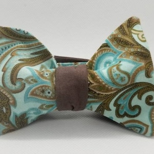 Turquoise and Brown Paisley Designer Freestyle BowTieByEDJ image 1