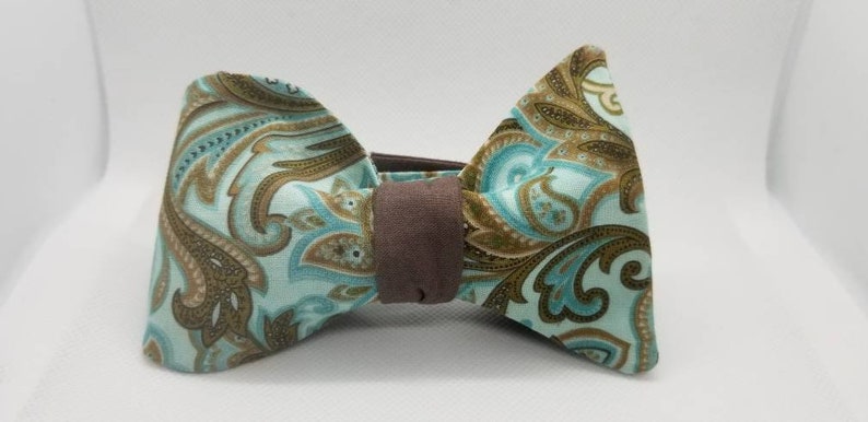 Turquoise and Brown Paisley Designer Freestyle BowTieByEDJ image 1