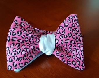 Leopard Print with Lavender Accent Designer 2 -in- 1 Freestyle BowTieByEDJ